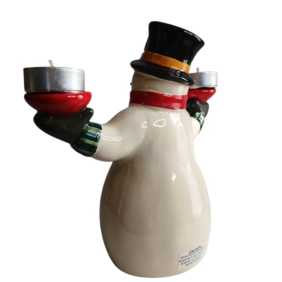 Vintage Russ Berrie Christmas Snowman Double Candle Holder w/ Candles - Picture 10 of 12